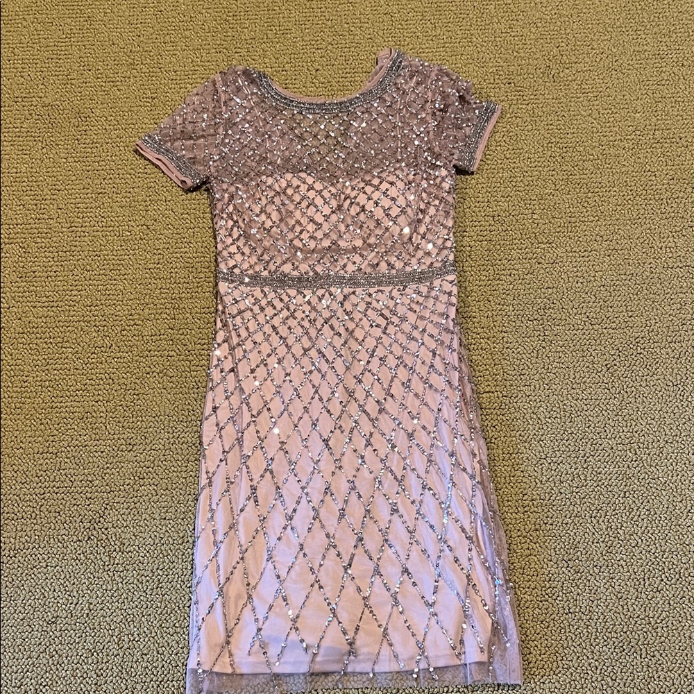 Adrianna Papell Pink Beaded Mini Dress